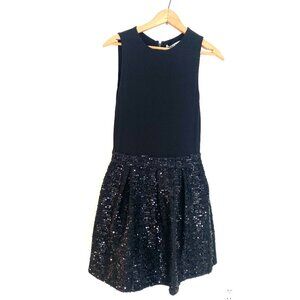 NWT ALICE + OLIVIA Chara Sequin-Embellished Tweed/Jersey Mini Dress Black Size 4